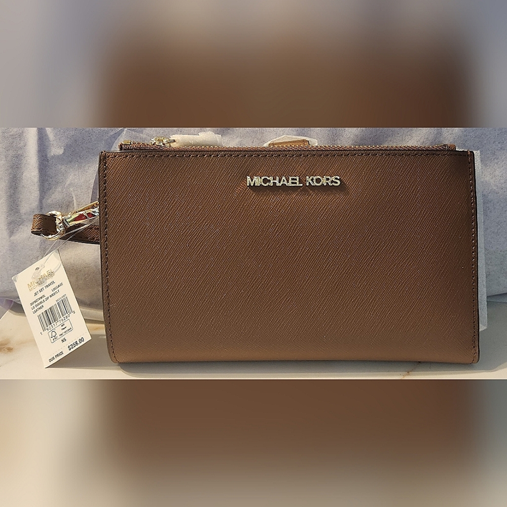 Michael Kors NWT Jet Set Travel Double Zip Wristlet Phone Wallet